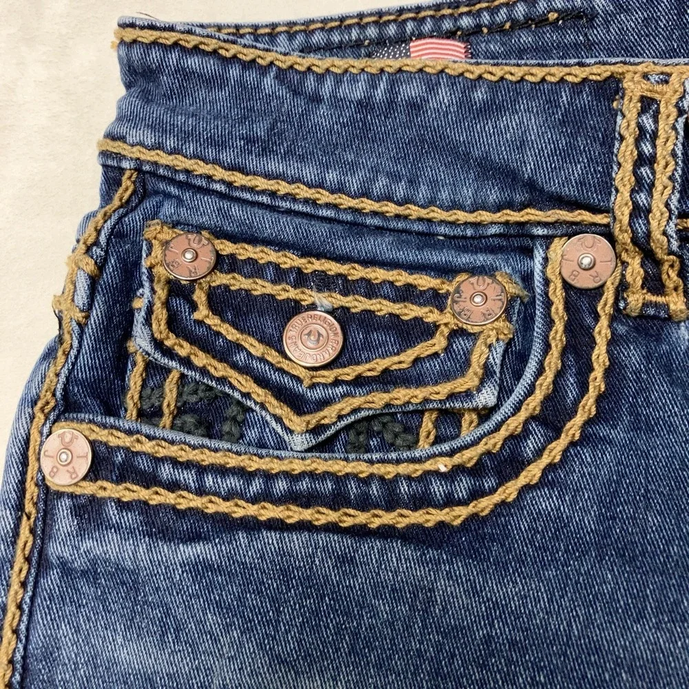 True Religion Rope Stitch Jeans Relaxed Straight Flap Pocket 34 Fit 36x28 USA